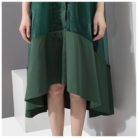 Green Sheer Fun Asymmetrical Swing Dress - Picture 5 of 8